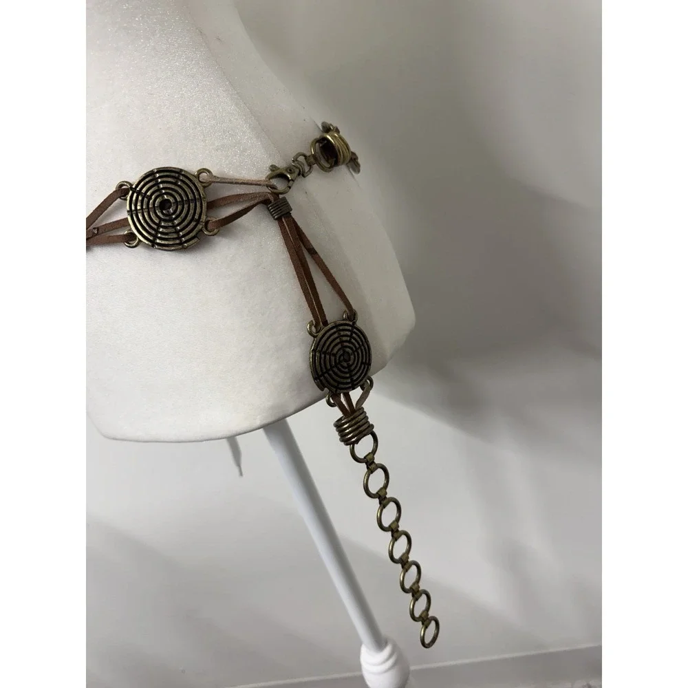 Metal Medallion Chain Belt Antique-Bronze Circles Hippie Boho Funky - 37-44